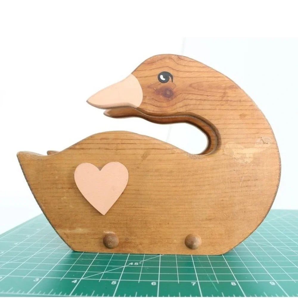 Vintage Wooden Goose Napkin Holder Heart‎ Country Farmhouse Decor Brown 7.5in